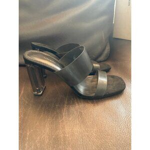 ZARA Basic Black Vinyl Strapped Heeled Sandals Size 8.5